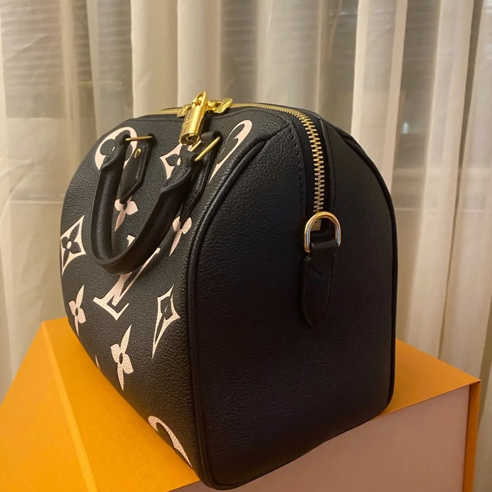 Louis Vuitton Speedy Bandouliere Leather Handbag Black/Beige - Picture 2 of 13